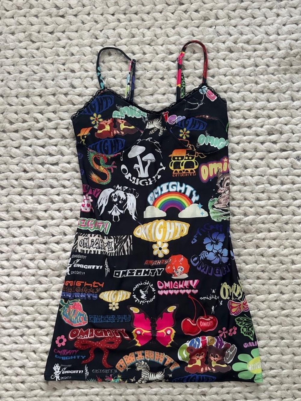 Omighty Black Graphic Patchwork Dress with Multicolor Accents